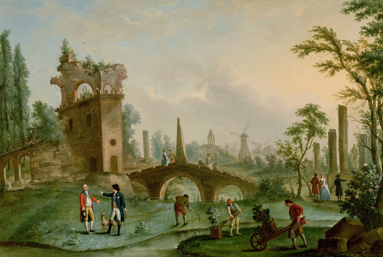 كارمونتيل (1717-1806) يعطي مفاتيح بارك مونسو في باريس إلى دوق شارتر (1747-1793) بواسطة لويس كاروجيس ديت كارمونتيل