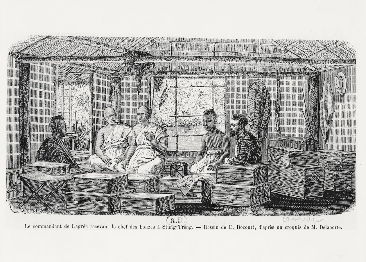 القائد لاغري يستقبل رئيس الرهبان في ستونج ترينج ، كمبوديا ، 1868 بواسطة لويس ديلابورت