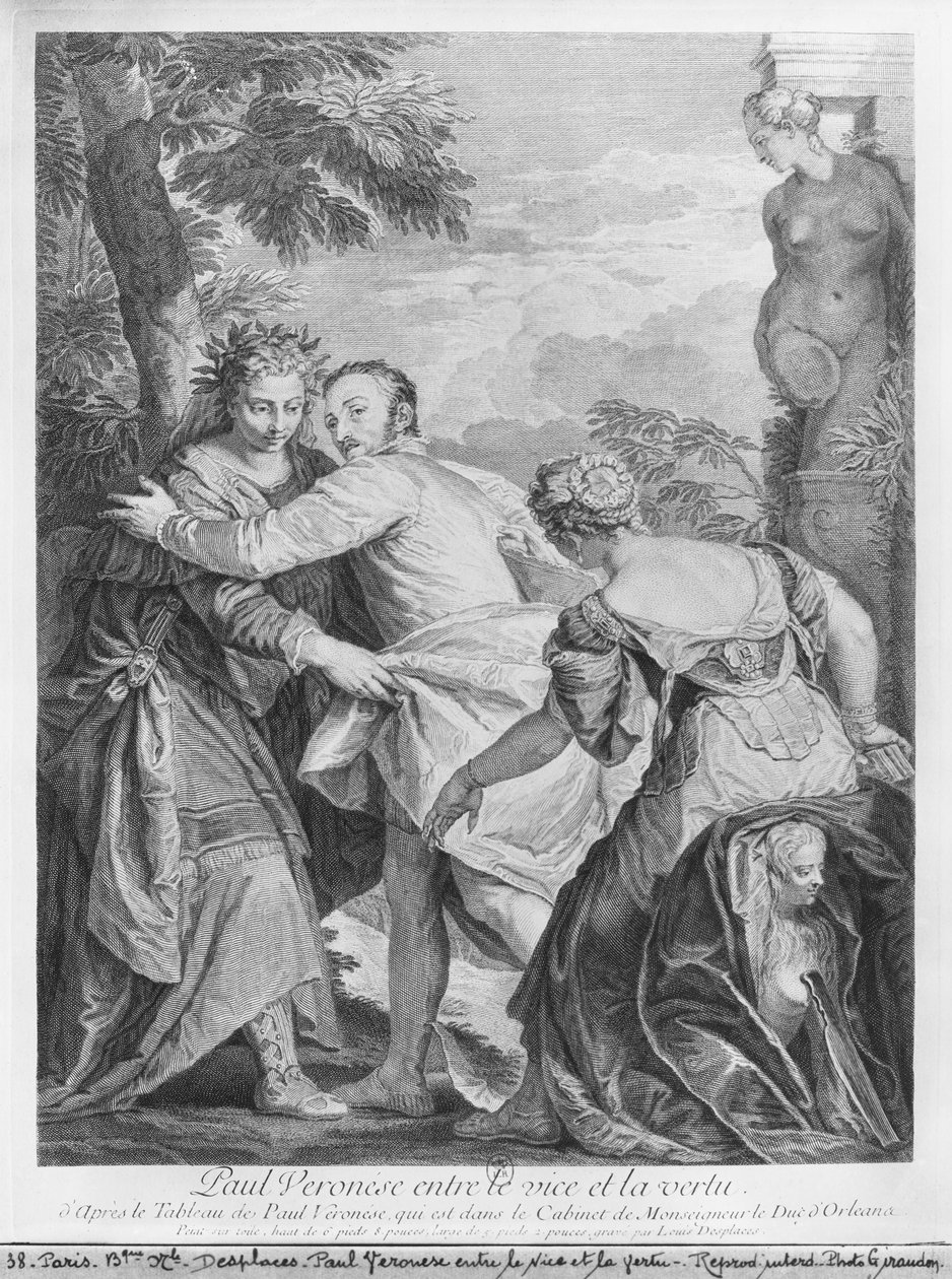 فيروني (باولو كالياري) بين نائب وفضل ، من لوحة الفنان الموجودة في Cabinet de Monseigneur le Duc d&39;Orleans بواسطة لويس ديسبيس