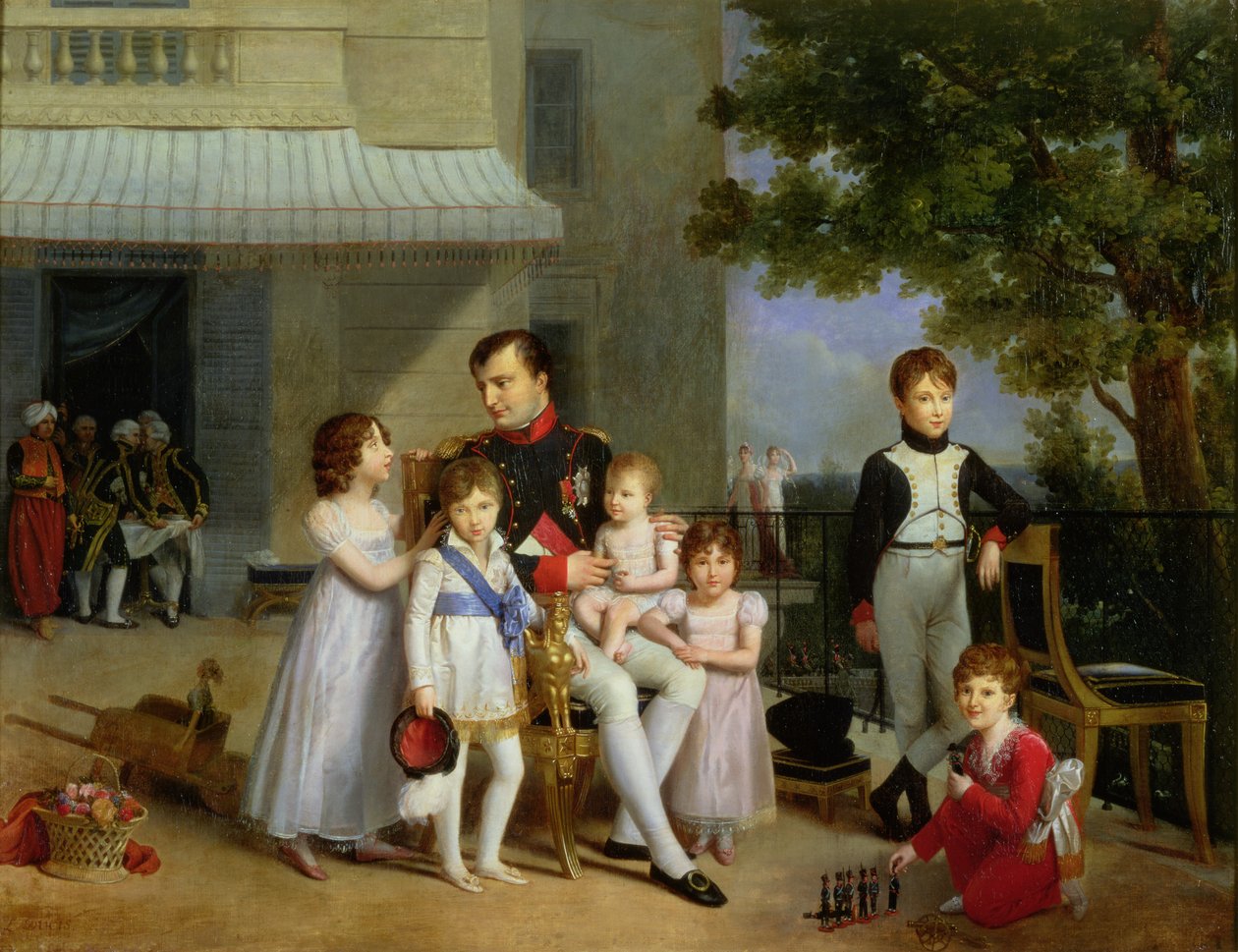 صورة لنابليون بونابرت (1769-1821) مع أبناء أخيه وأبناءه على الشرفة في سانت كلاود ، 1810 بواسطة لويس دوسيس