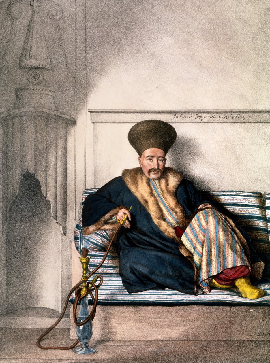 يوناني لرجل من Livery - اللوحة الخامسة عشر ، محفورة بواسطة Lemercier من "Voyage à Athènes et a à Constantinople" ، مكتوبة وموضحة بواسطة Dupre ، 1828 بواسطة لويس دوبري