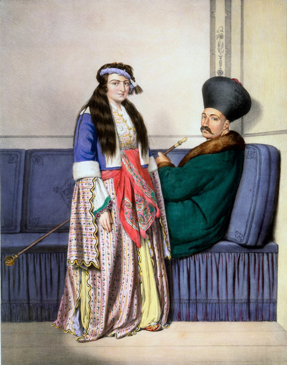 سعر أرمني وزوجته - اللوحة السابعة والعشرون ، محفورة بواسطة Lemercier من "Voyage à Athènes et a à Constantinople" ، مكتوبة وموضحة بواسطة Dupre ، 1828 بواسطة لويس دوبري