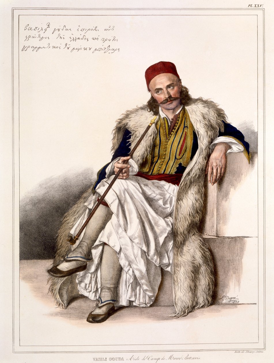 Vanila Gouda ، Aide de Camp of Notis Botazaris - اللوحة XXV ، منقوشة بواسطة Lemercier من "Voyage à Athènes et a à Constantinople" ، مكتوبة وموضحة بواسطة Dupre ، 1828 بواسطة لويس دوبري