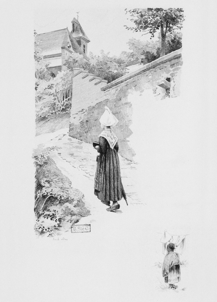 خادم Felicite ، رسم توضيحي من "Un coeur simple" بقلم غوستاف فلوبير (1821-1880) نشر عام 1894 ، نقش بواسطة يوجين أندريه شامبليون (1848-1901) باريس ، ليبراير إيديتور أ. بواسطة لويس إميل عدن