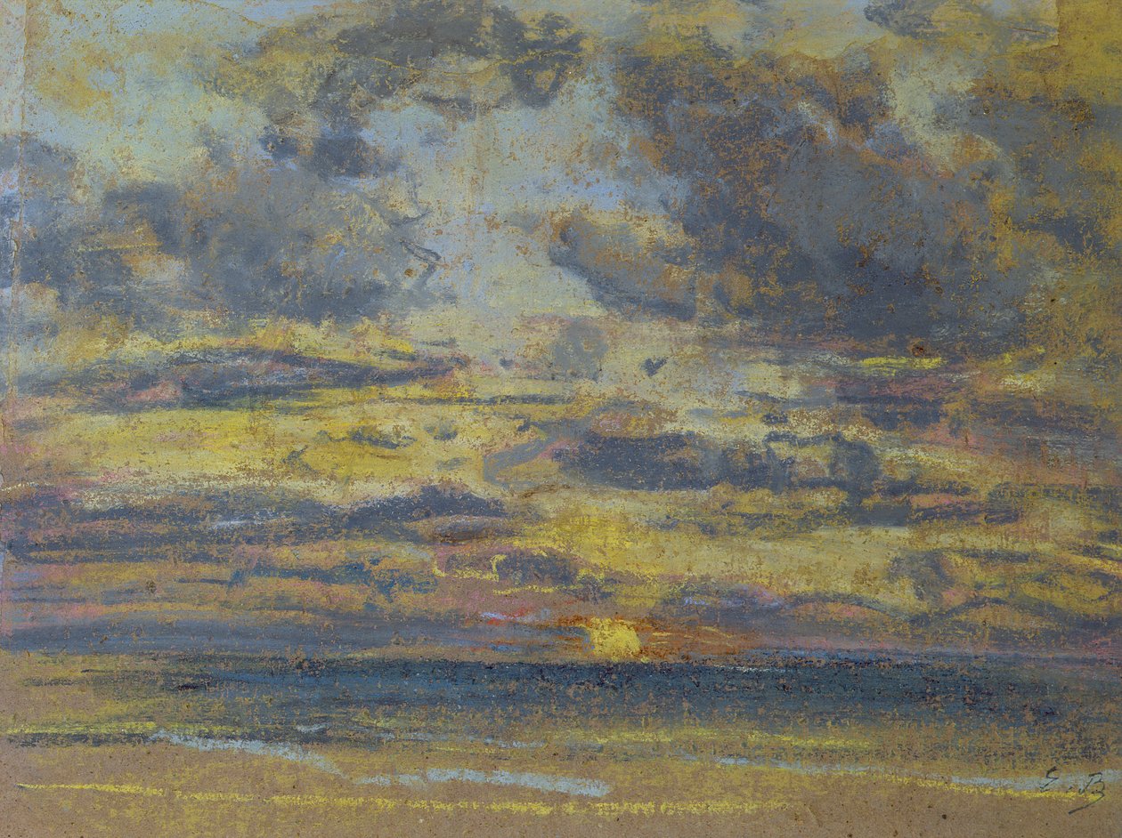 دراسة السماء مع غروب الشمس ، c.1862-70 (الباستيل على الورق) بواسطة يوجين لويس بودين