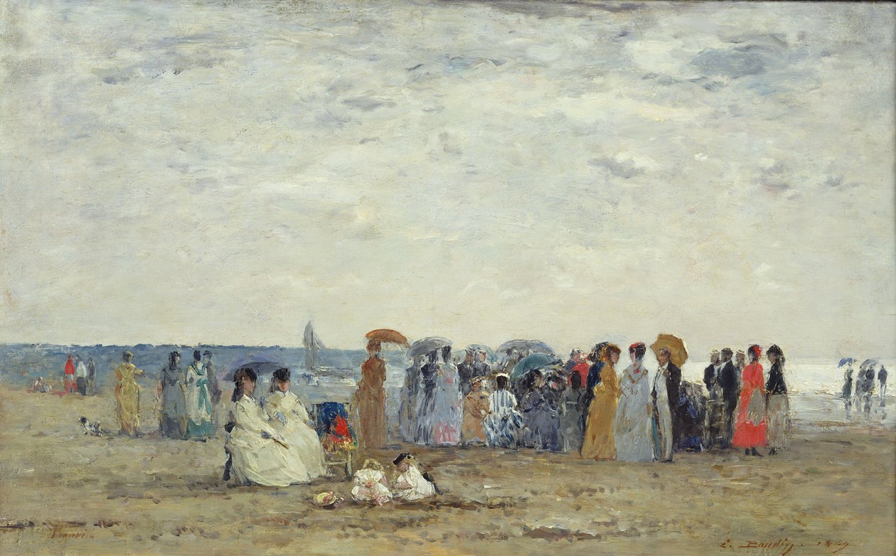 السباحون على شاطئ تروفيل ، 1869 (زيت على خشب) بواسطة يوجين لويس بودين