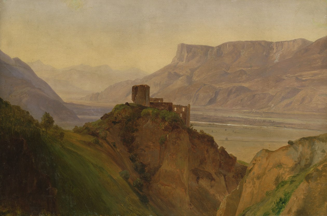 أطلال برونينبورغ مع وادي أديج ، 1838 (زيت على ورق على خشب) بواسطة لويس جورليت