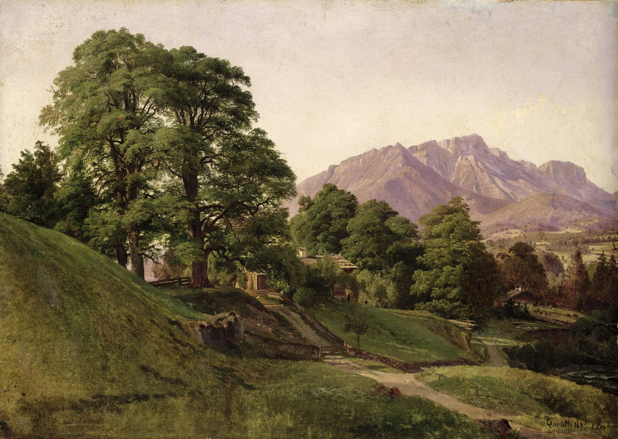 منظر طبيعي في بافاريا العليا ، 1836 (زيت على ورق مركب على بطاقة) بواسطة لويس جورليت