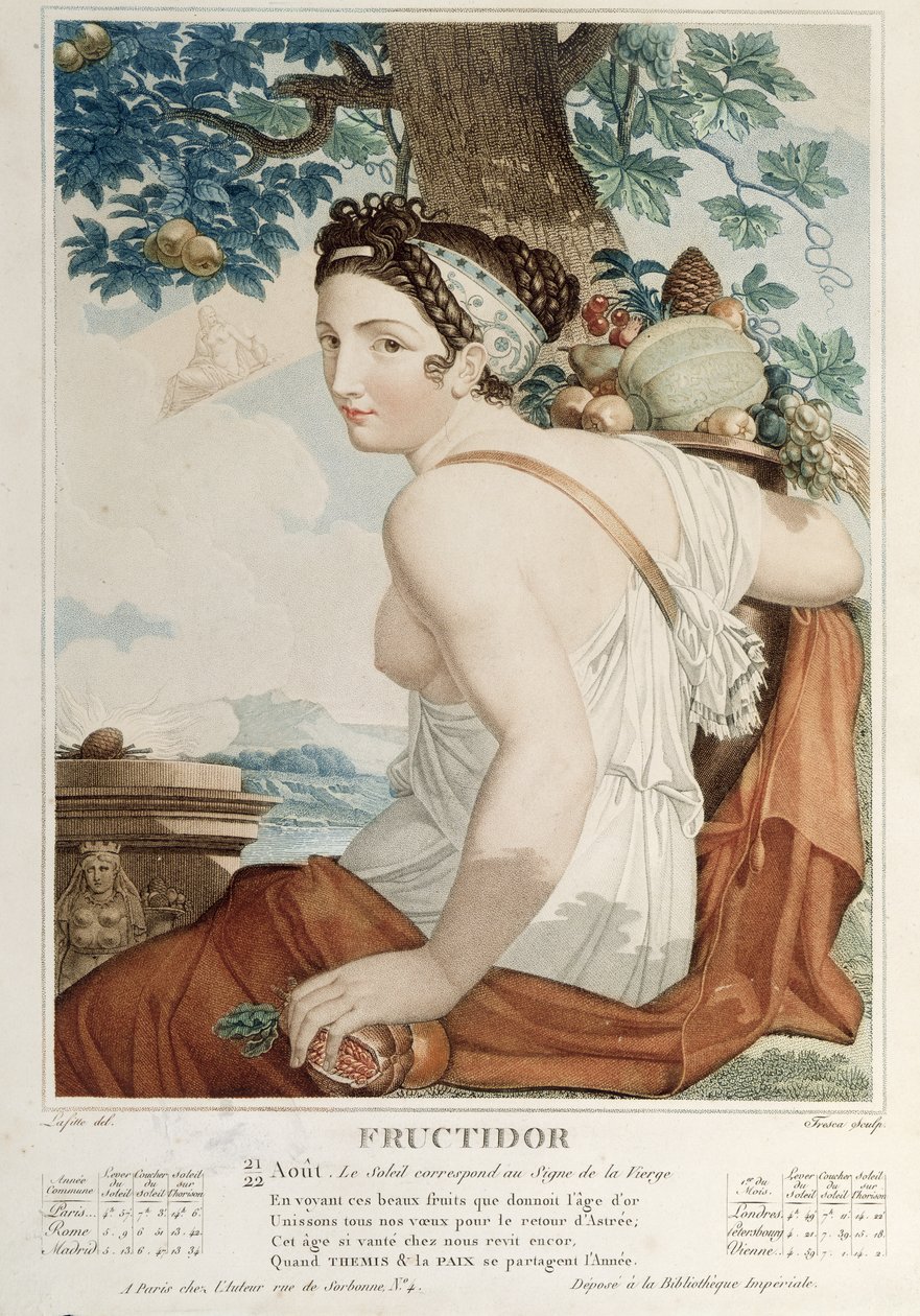 Fructidor (AugustSeptember) الشهر الثاني عشر من التقويم الجمهوري ، منقوش من Tresca ، c.1794 بواسطة لويس لافيت