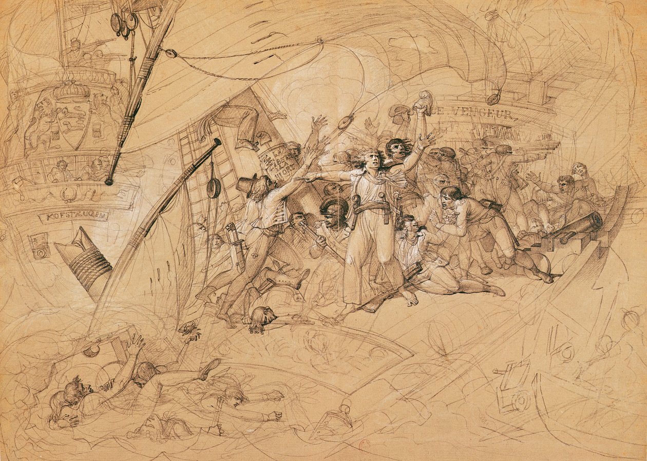 غرق `` Le Vengeur du Peuple &39;&39; في معركة Ouessant ، 1 يونيو 1794 (الجرافيت على الورق) بواسطة لويس لافيت