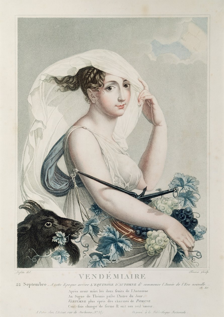 Vendemiaire (أيلول - سبتمبر) ، الشهر الأول من التقويم الجمهوري ، منقوش بواسطة Tresca ، c.1794 بواسطة لويس لافيت