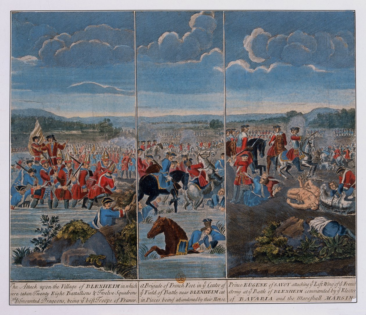 ثلاث لوحات تصور معركة بلينهايم ، c.1765 بواسطة لويس لاجوير