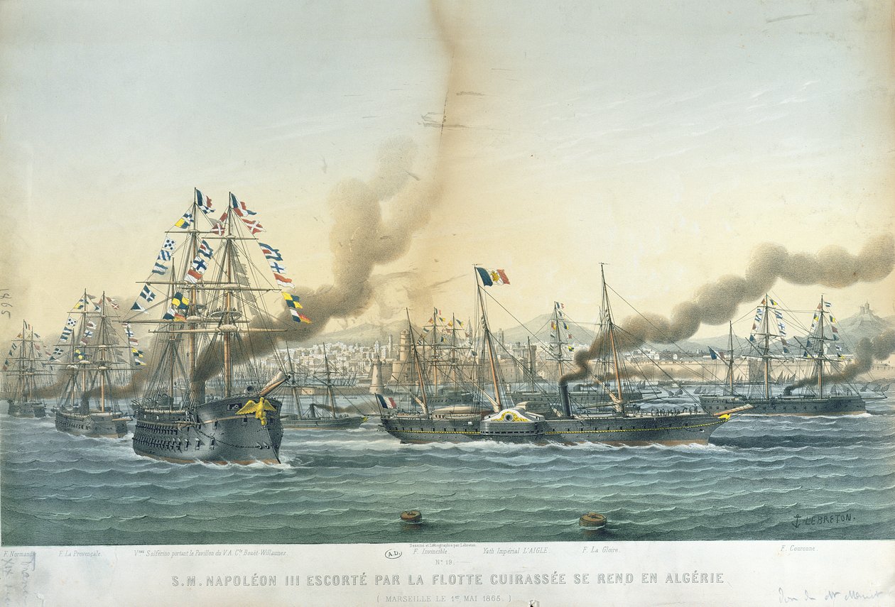 وصول نابليون الثالث (1808-1873) إلى الجزائر برفقة البوارج ، 1 مايو 1865 بواسطة لويس لو بريتون