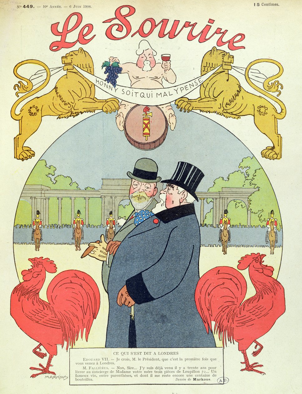الرئيس أرماند فاليرز (1841-1931) مع الملك إدوارد السابع (1841-1910) غلاف لمجلة "لو سورير" ، 6 يونيو 1908 بواسطة لويس ماركوسي