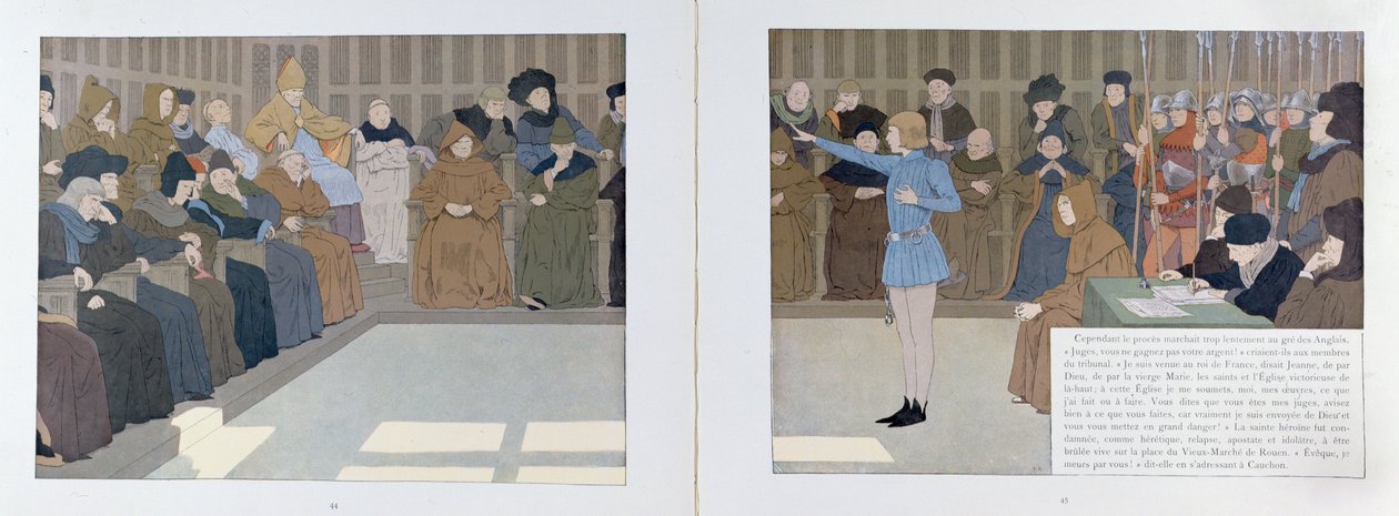 محاكمة جان دارك في روان كاسل عام 1431 ، صورة توضيحية من "جان دارك" ، ج .1910 بواسطة لويس موريس بوتيه دي مونفيل
