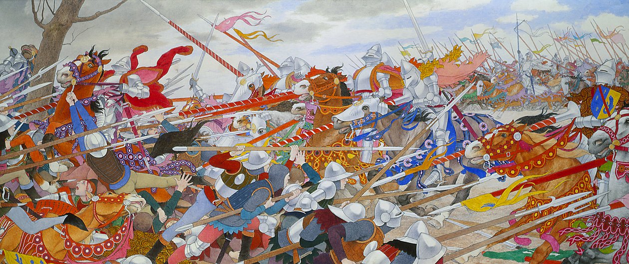 اضطراب الصراع ، من Joan of Arc Series D ، c.1905-11 (زيت وأوراق ذهبية على قماش) بواسطة لويس موريس بوتيه دي مونفيل
