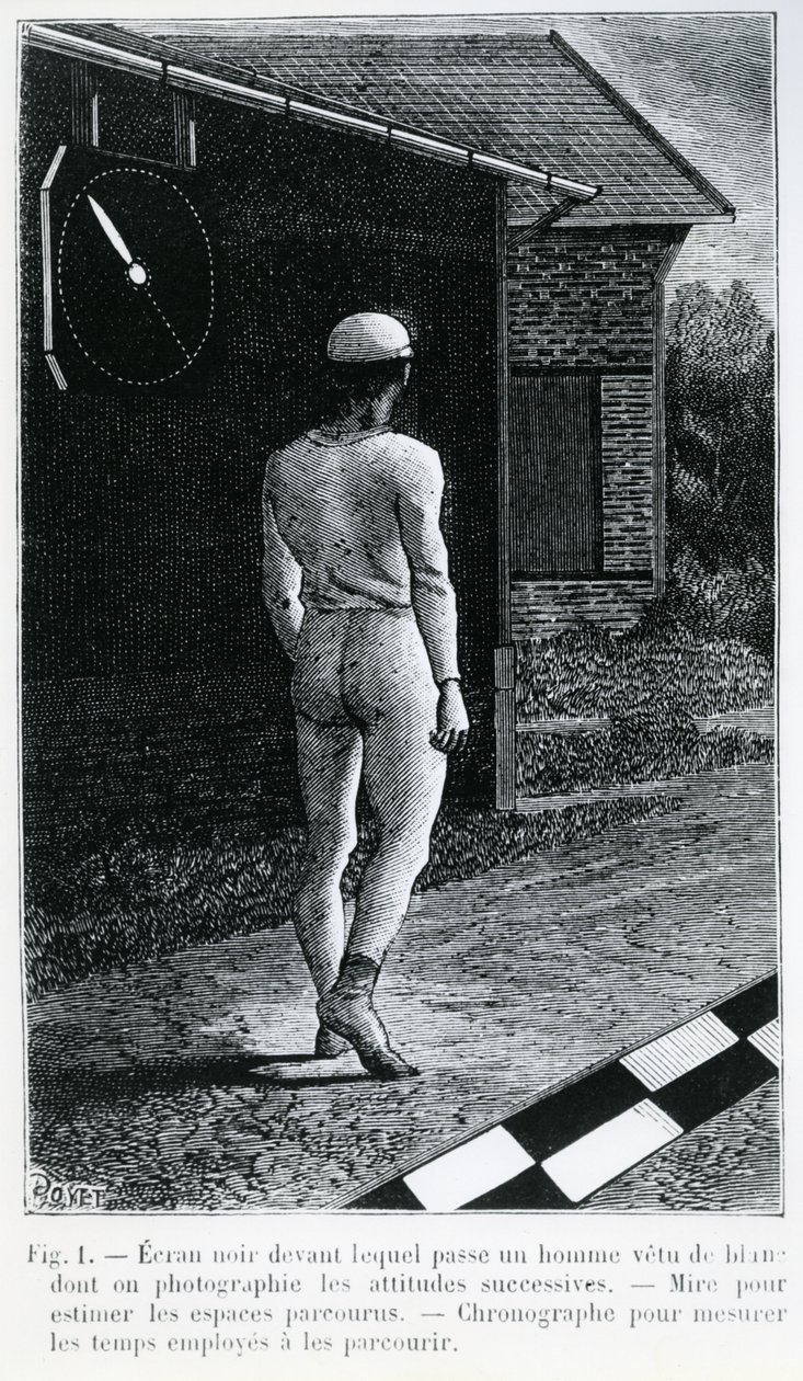 رسم توضيحي من "La Station Psychogique de Paris" ، بقلم إتيان جول ماري ، نُشر في "La Revue Scientifique" ، 1883 بواسطة لويس بويت