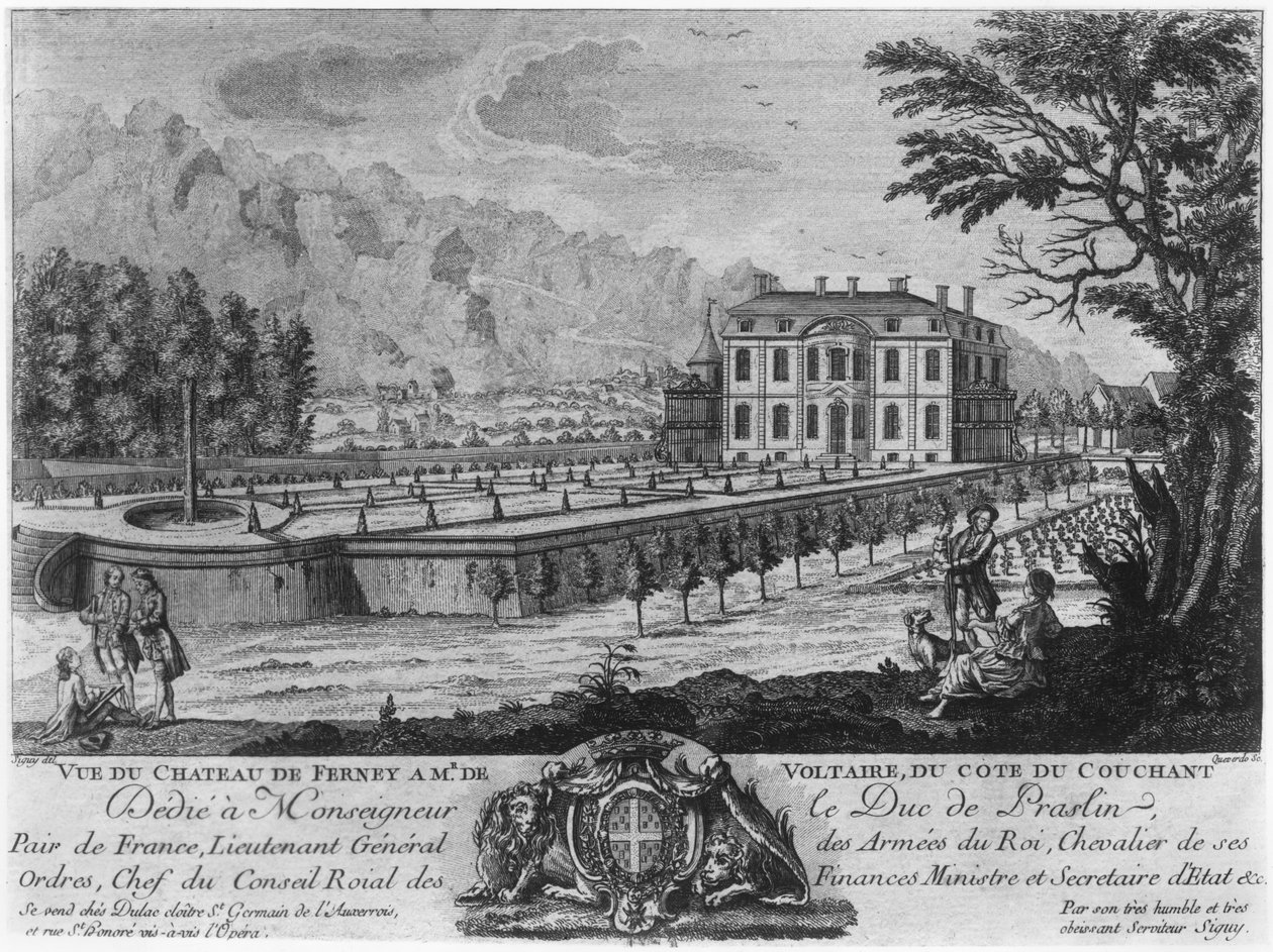 منزل فولتير في فيرني ، الجانب الغربي ، محفور من قبل فرانسوا ، ماريا ، إيزيدور كويفردو (1748-1777) بواسطة لويس سيني