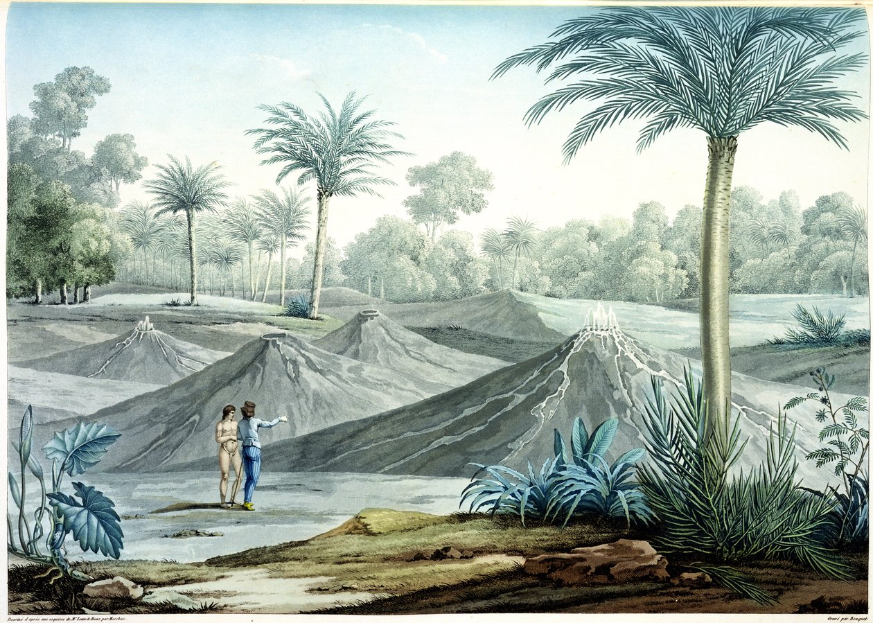 البراكين في منطقة Turbaco ، من "Vues des Cordillieres et Monumens des Peuples Indigenes de l&39;Amerique" بقلم ألكسندر دي هومبولت (1769-1859) و Aime Bonpland (1773-1858) ، منقوش بواسطة بوكيه بواسطة 