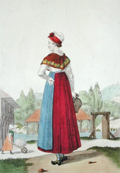 زي تقليدي ليزيو ، محفور بواسطة جاتين حوالي عام 1820 (نقش ملون) بواسطة لويس ماري (بعد) لانتي