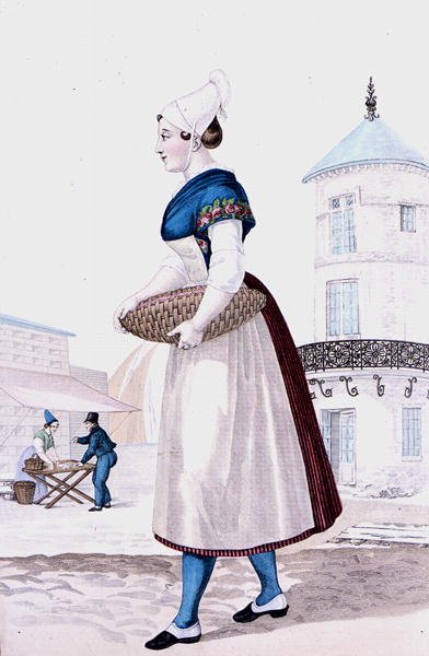 الزي التقليدي لسانت فاليري أون كو ، نقش جاتين حوالي عام 1820 (نقش ملون) بواسطة لويس ماري (بعد) لانتي
