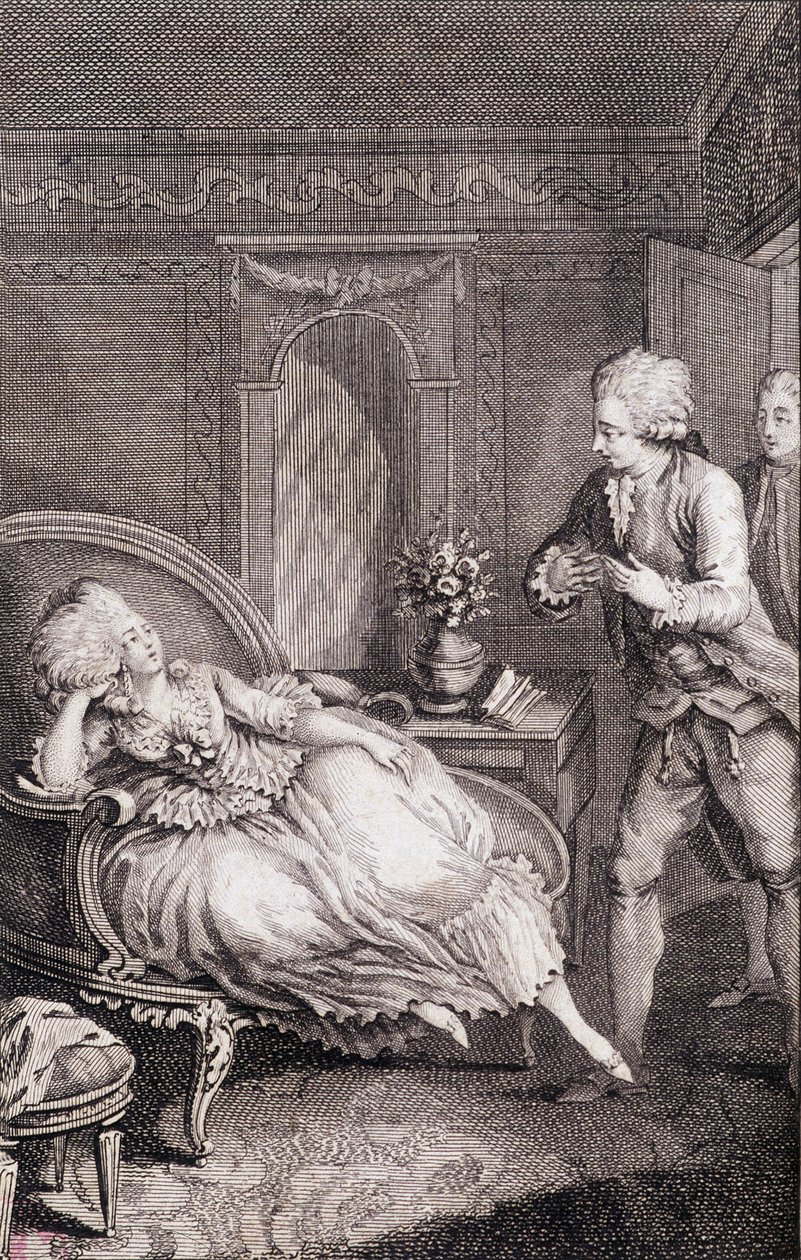 Gentilhomme يعلن حبه لسيدة ترزح على راعية - في "" Les francaises ou 34 مثالًا تم اختيارها في الأعراف الحالية المناسبة لقيادة البنات والزوجات والأمهات "بقلم Restif de La Bretonne (1734-1806) ، مريض. بواسطة بينيه ، نيوفشاتيل بواسطة لويس (بعد) بينيه
