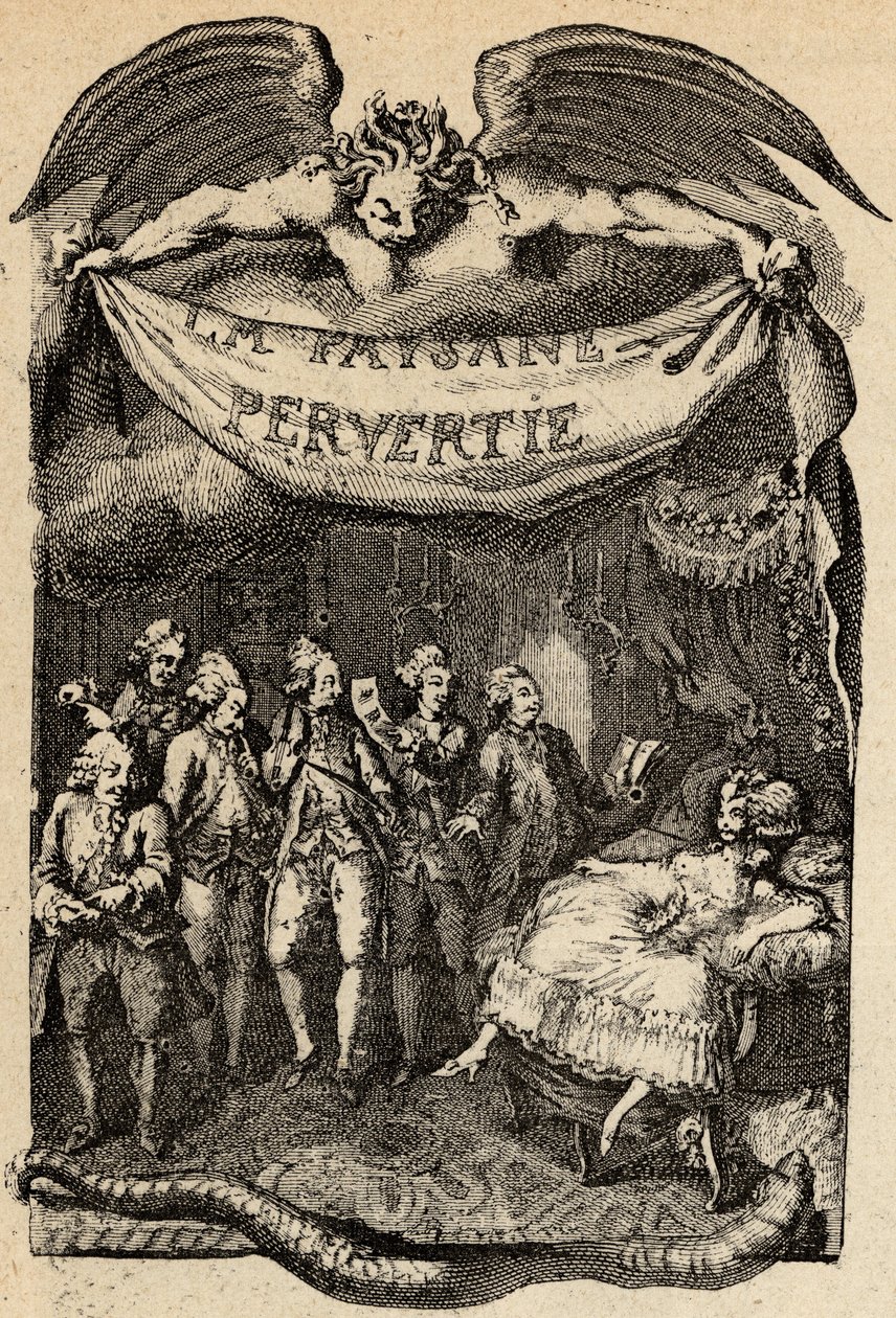 رسم توضيحي لـ "La Paysanne pervertie ou les Dangers de la ville" للكاتب الفرنسي Restif de La Bretonne (1734-1806). نقش بينيه من القرن الثامن عشر. بواسطة لويس (بعد) بينيه