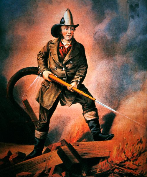 The American Fireman: Facing the Enemy ، نشرته Currier & Ives بواسطة لويس (بعد) ميسون