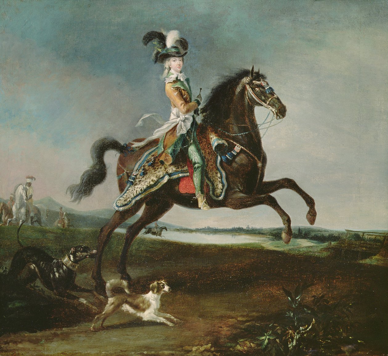 صورة الفروسية لماري أنطوانيت (1755-1793) في ملابس الصيد ، 1783 بواسطة Louis Auguste Brun أو Brun de Versoix