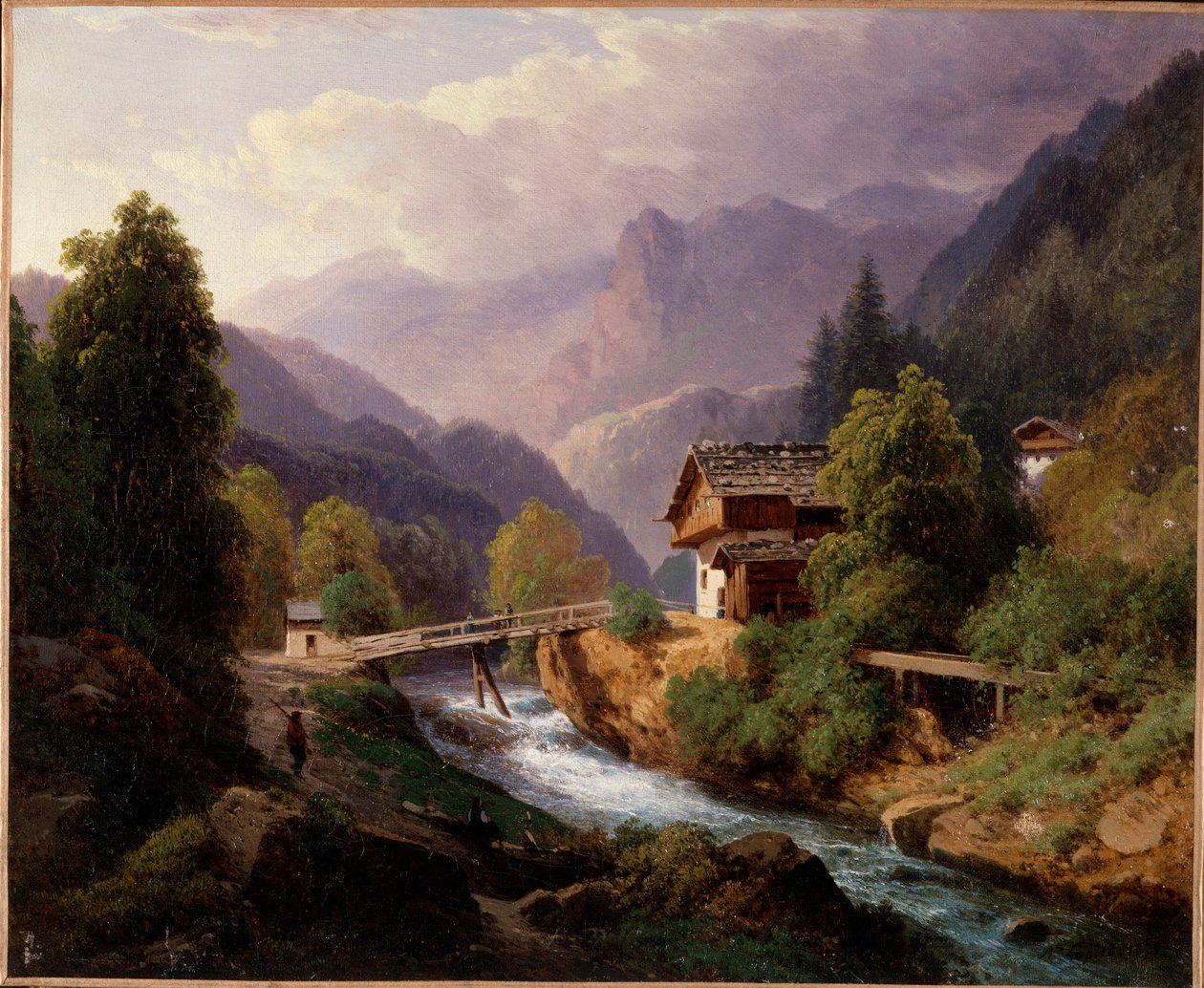 Landscape of Switzerland Painting by Augustus Louis Lapito (1803-1874) 19th century Private Collection بواسطة لويس أوغست لابيتو