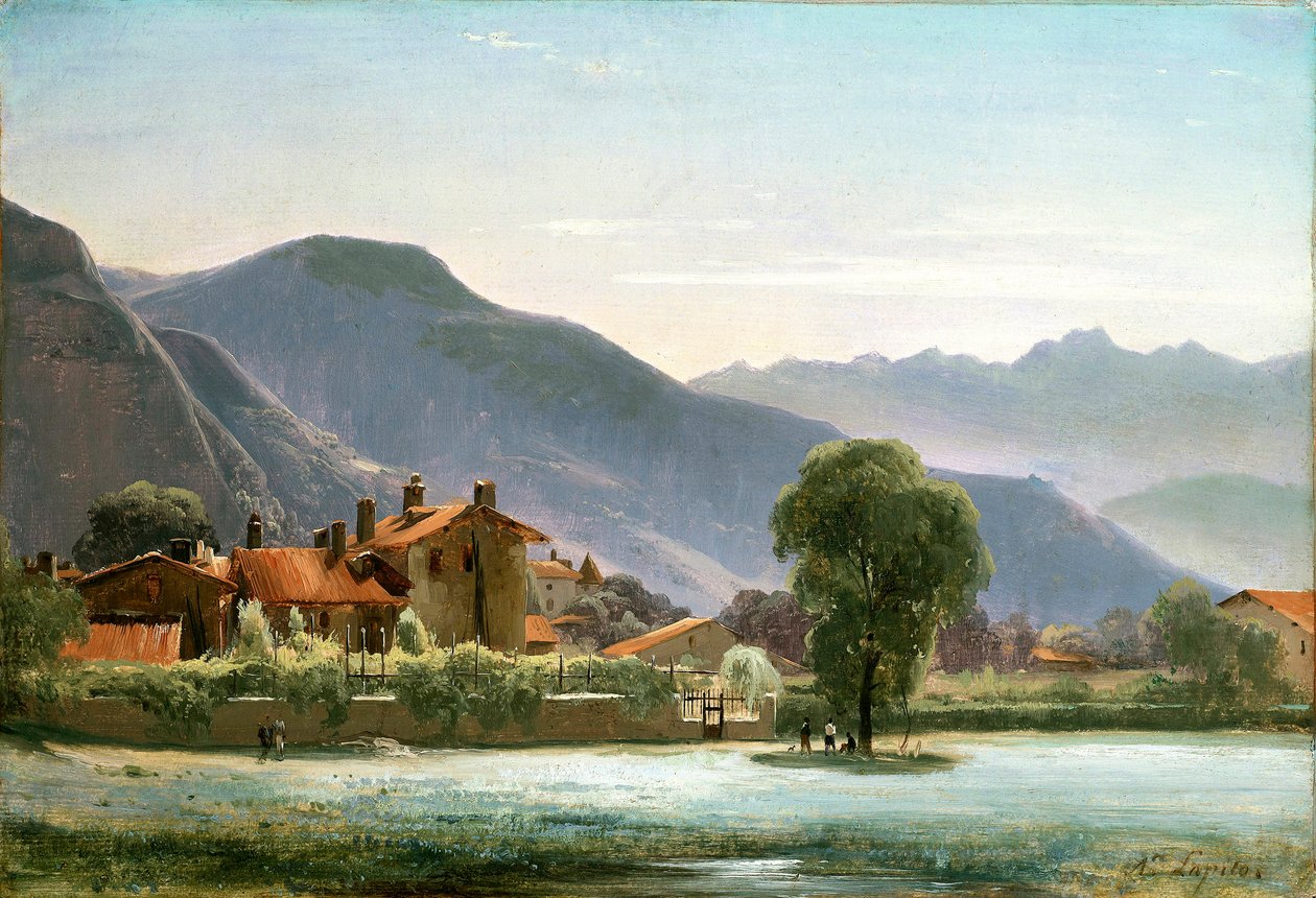 قرية في التلال ، c.1830 (زيت على ورق مرسوم على قماش) بواسطة لويس أوغست لابيتو