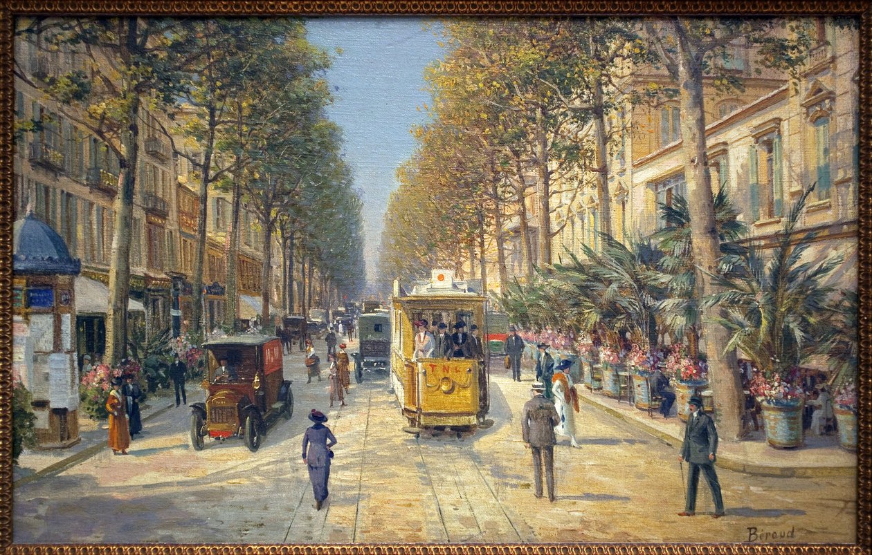 Avenue de la Gare في نيس (الشارع الحالي Jean Medecin). يوجد عمود موريس على اليسار. لوحة لويس بيرود (1852-1930) ، زيت على قماش ، فن فرنسي ، أوائل القرن العشرين. متحف ماسينا ، نيس. بواسطة لويس بيرود