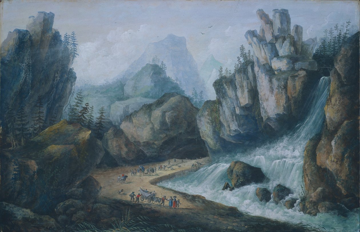 سيل وشلال في جبال الألب ، 1792. بواسطة لويس بيلانجر