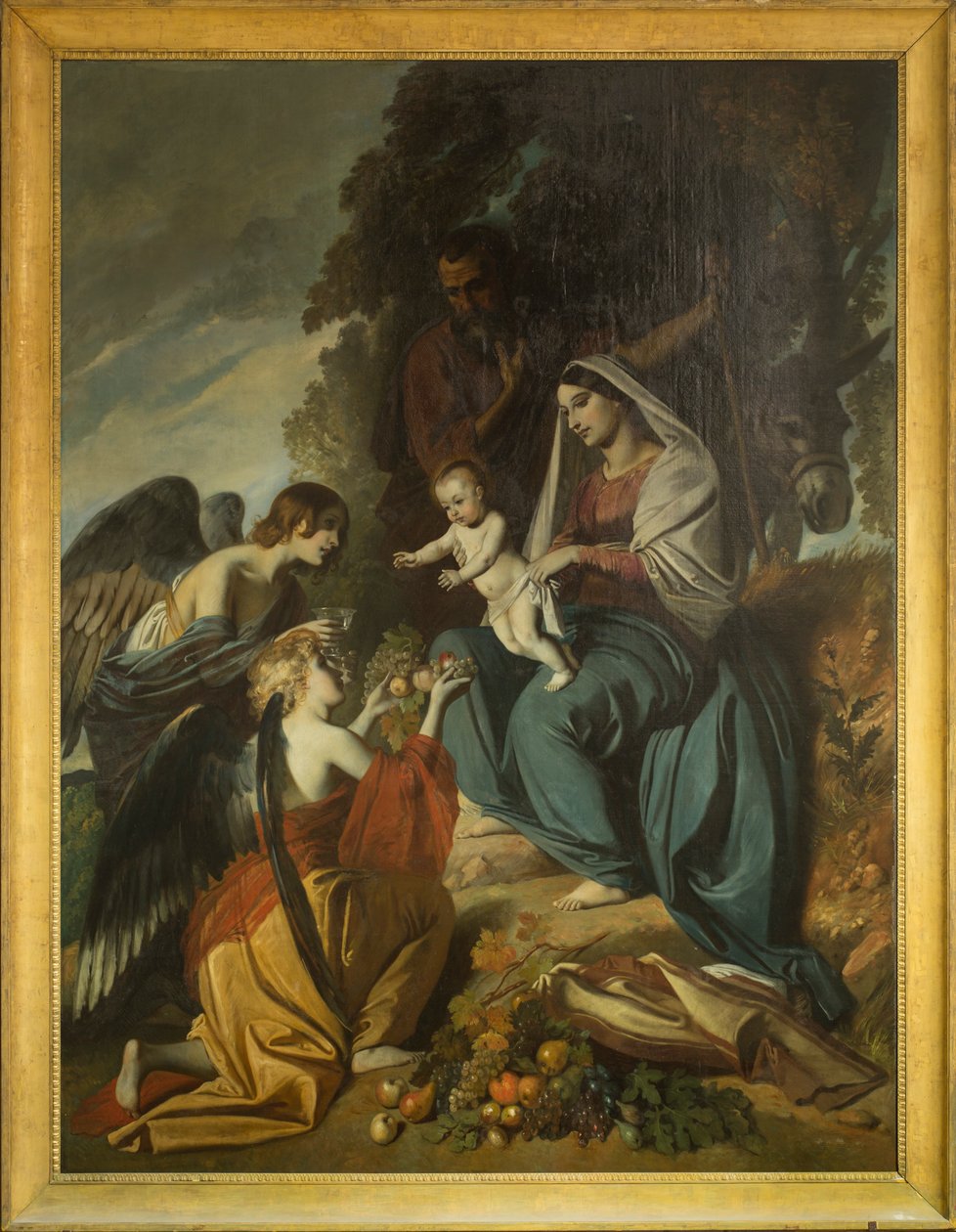 الملائكة يغذون العائلة المقدسة. زيت على قماش من تصميم لويس بولانجر (1806-1867) ، صحن كاتدرائية سينس بواسطة لويس بولانجر