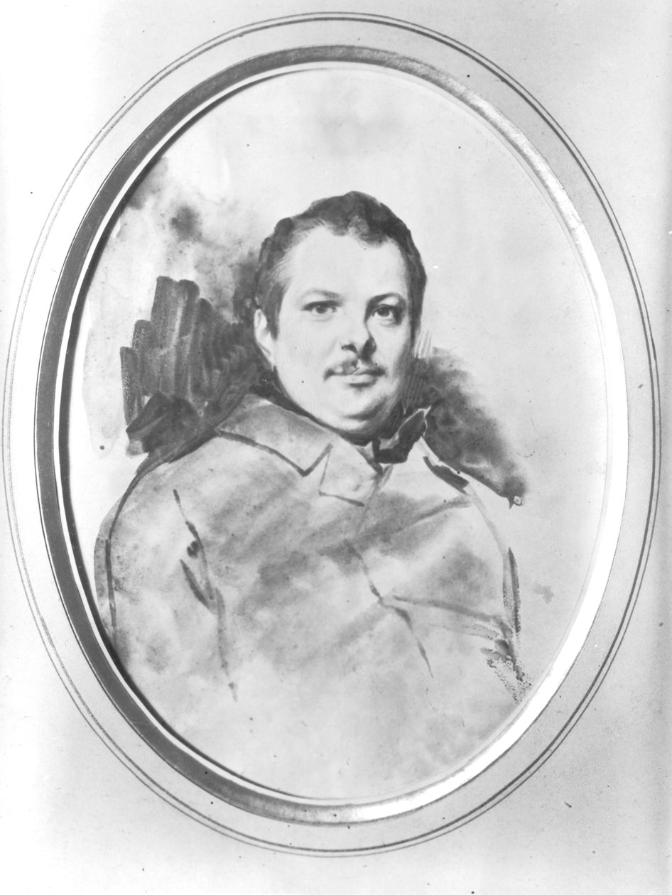 صورة لهونور دي بلزاك (1799-1850) c.1820 (حبر وغسل على ورق) بواسطة لويس بولانجر