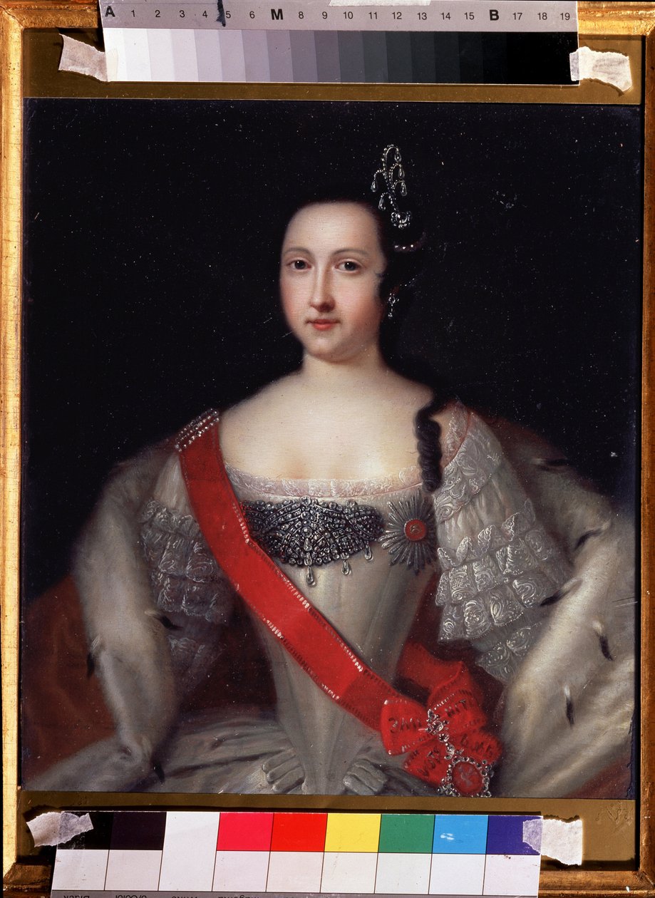 "" صورة للوصي على عرش روسيا آنا ليوبولدوفنا (1718-1746) ، والدة القيصر إيفان السادس "" لوحة لويس كارافاك (1684-1754) حوالي عام 1733 متحف الدولة الخامس في تروبينين ، موسكو بواسطة لويس كارافاكي