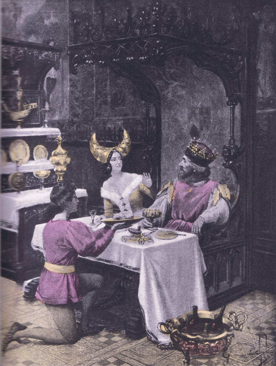 عشاء الدجاج ، رسم توضيحي من Decameron of Boccaccio نشرته Navarre Society 1930 (litho) بواسطة لويس شالون