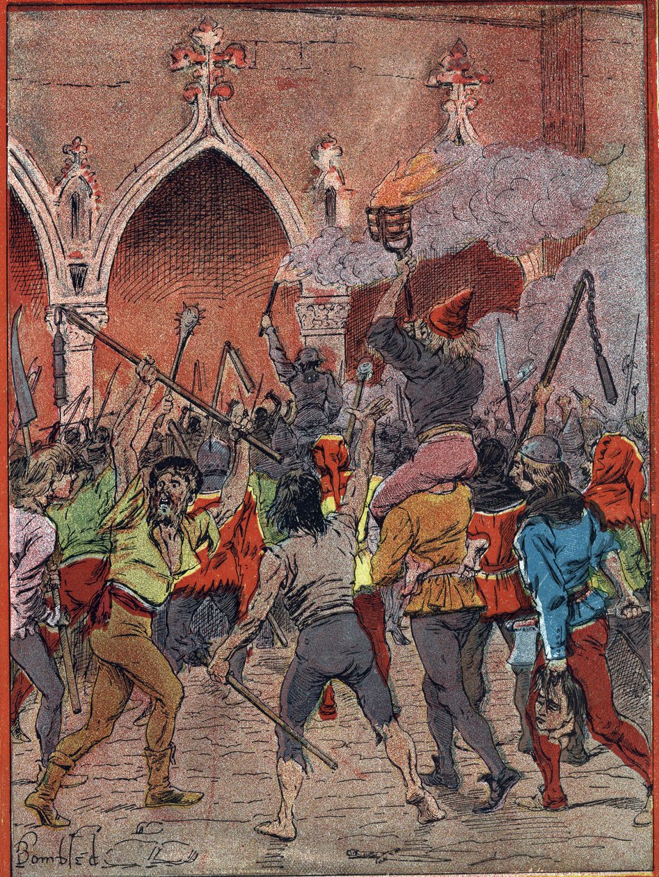 Announcement of a new tax in 1382 under the reign of Charles VI, the population tired of tax oppression rose (revolts of the maillotins or the harelle, scene of popular lifting on the Place de l