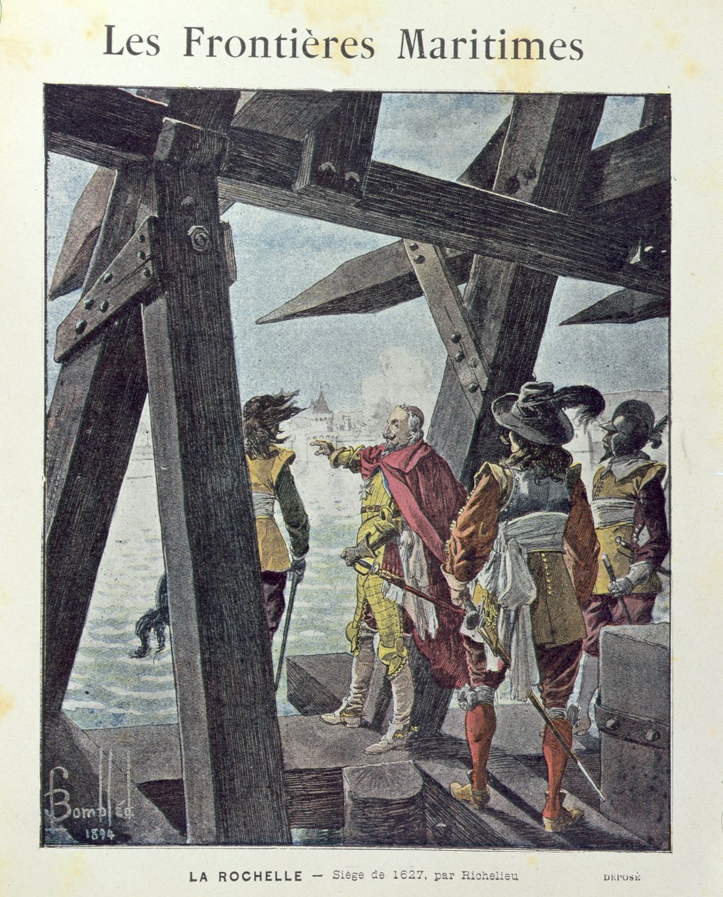 أرماند جان دو بليسيس ، الكاردينال دي ريشيليو (1585-1642) في حصار لاروشيل في 1627 ، غلاف كتاب التمارين المدرسية ج. 1894 بواسطة تفجير لويس تشارلز