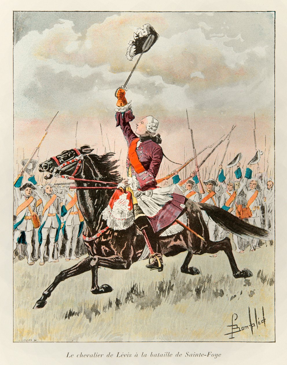 قصف لويس (1862-1927) ؛ The Chevalier de Levis (Francois Gaston de Levis 1719 - 1787) في معركة Sainte Foy عام 1760 ضد الإنجليز ؛ تاريخ يوجين جوينين في فرنسا الجديدة - 1900 - Coll، part. بواسطة تفجير لويس تشارلز