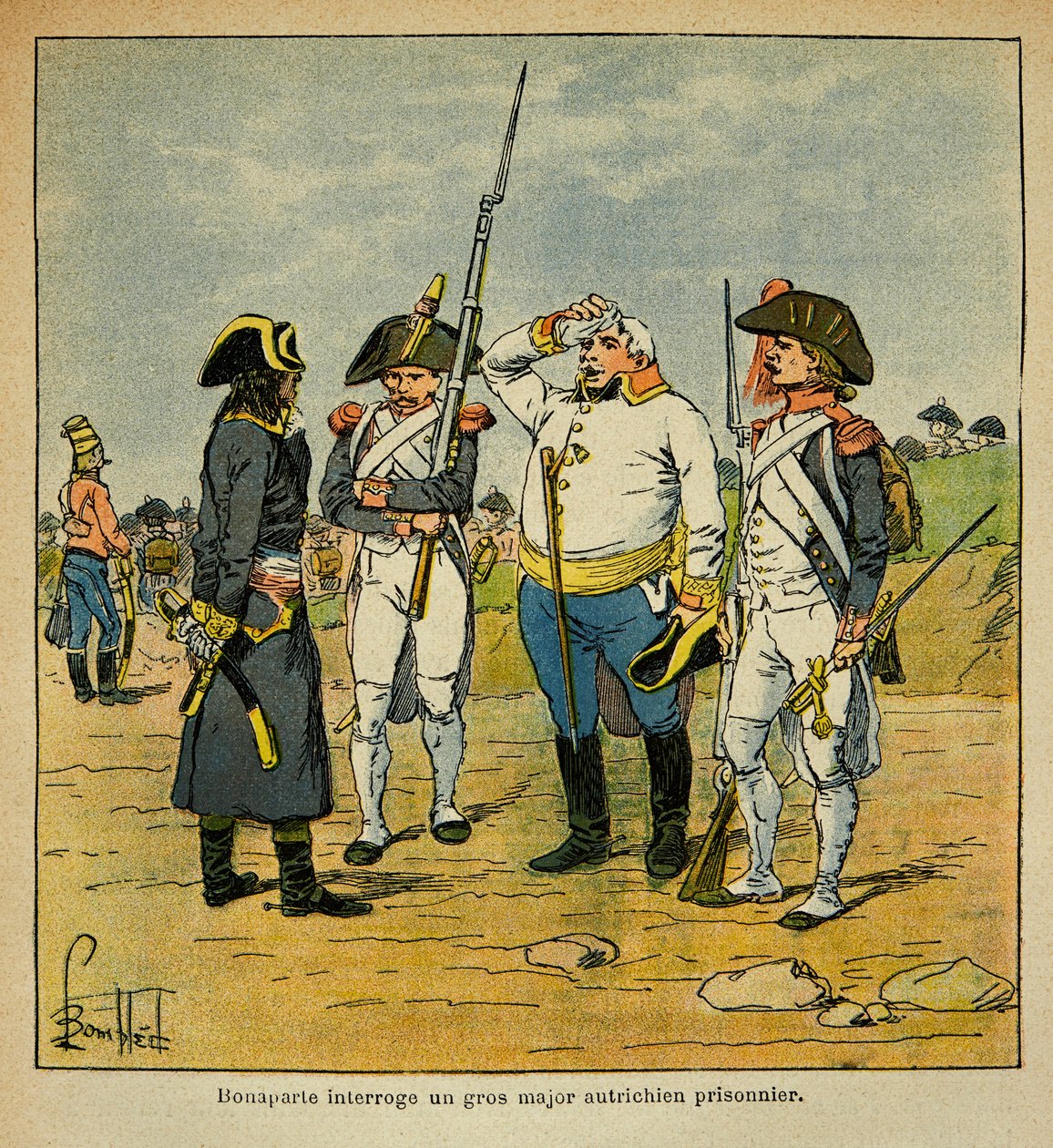 رسم إيضاحي لـ Bombled Louis (1862-1927) من قضايا الكونت إيمانويل دي لاس (1766-1842): خلال الحملة الإيطالية ، استجوب بونابرت ضابط سجين نمساوي ، مجموعة خاصة بواسطة تفجير لويس تشارلز
