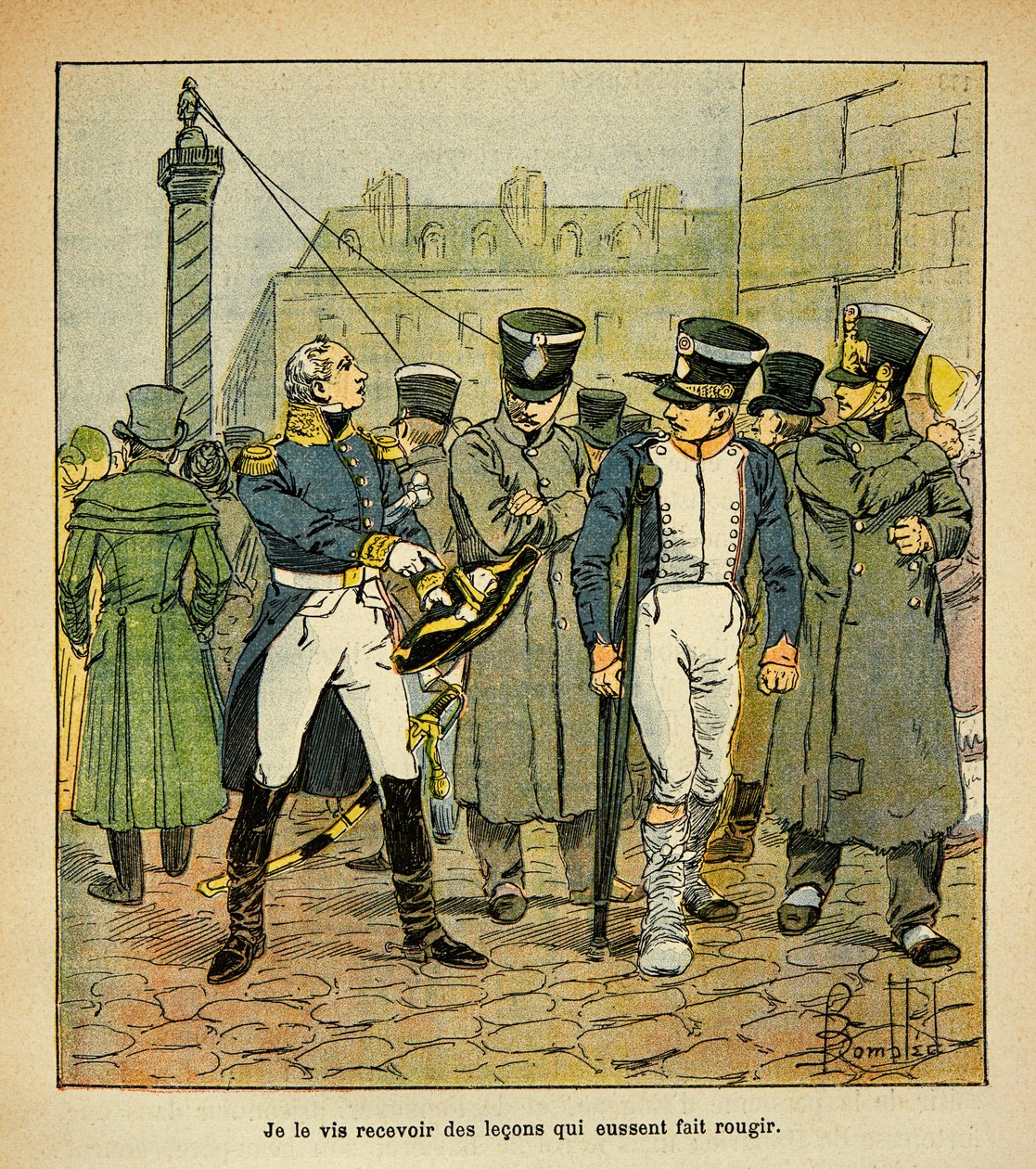 رسم إيضاحي لبومبلد لويس (1862-1927) من كتاب "ذكرى سانت هيلين" للكونت إيمانويل دي لاس قضايا (1766-1842): ضابط سابق لنابليون ، تحت الترميم ، يدعو المجندين السابقين إلى رفض النظام الإمبراطوري ، مجموعة Partial بواسطة تفجير لويس تشارلز