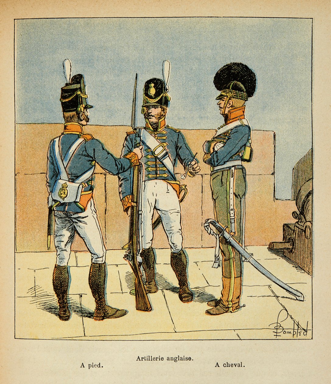 رسم إيضاحي لبومبلد لويس (1862-1927) من كتاب "ذكرى سانت هيلين" للكونت إيمانويل دي لاس حالات (1766-1842): المدفعية الإنجليزية: سيرًا على الأقدام ؛ على ظهور الخيل ، مجموعة خاصة بواسطة تفجير لويس تشارلز