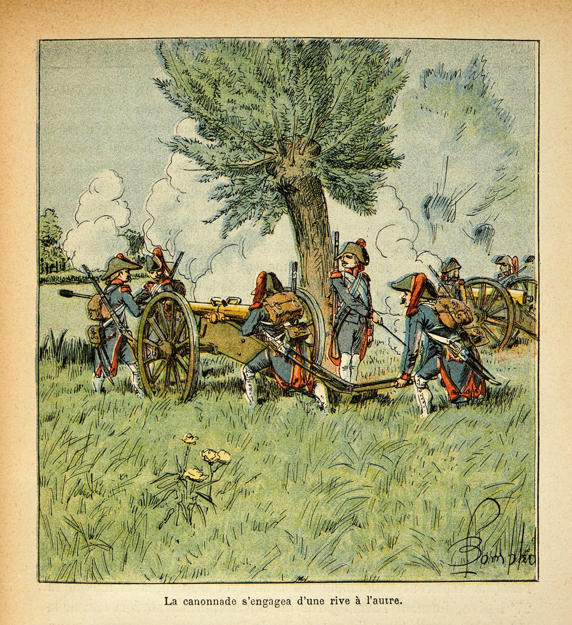 رسم إيضاحي لـ Bombled Louis (1862-1927) من كتاب "ذكرى سانت هيلين" للكونت إيمانويل دي لاس حالات (1766-1842): المدفعية الفرنسية أثناء الحملة الإيطالية ، مجموعة خاصة بواسطة تفجير لويس تشارلز