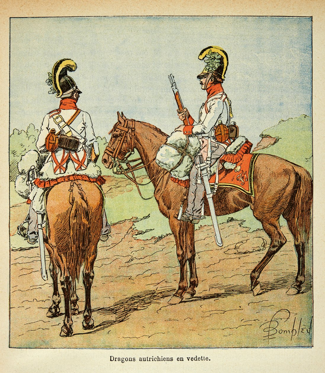 رسم إيضاحي لبومبلد لويس (1862-1927) من كتاب "نصب تذكاري لسانت هيلين" للكونت إيمانويل دي لاس حالات (1766-1842): عرض تنانين نمساوية ، مجموعة خاصة بواسطة تفجير لويس تشارلز