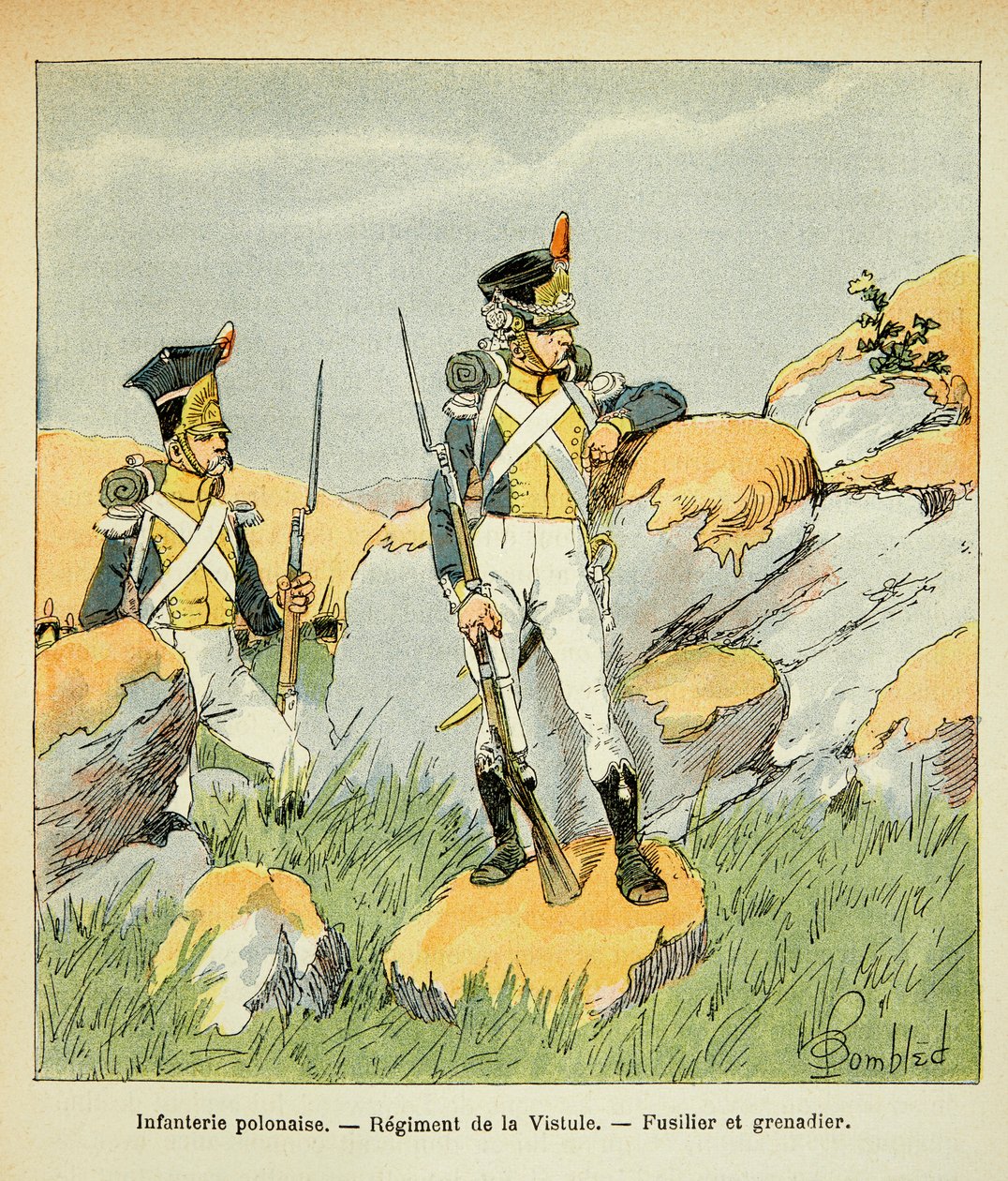 رسم إيضاحي لبومبلد لويس (1862-1927) من كتاب "ذكرى القديسة هيلين" للكونت إيمانويل دي لاس (1766-1842): المشاة البولندية ؛ فوج فيستولا fusilier و grenadier ، مجموعة خاصة بواسطة تفجير لويس تشارلز