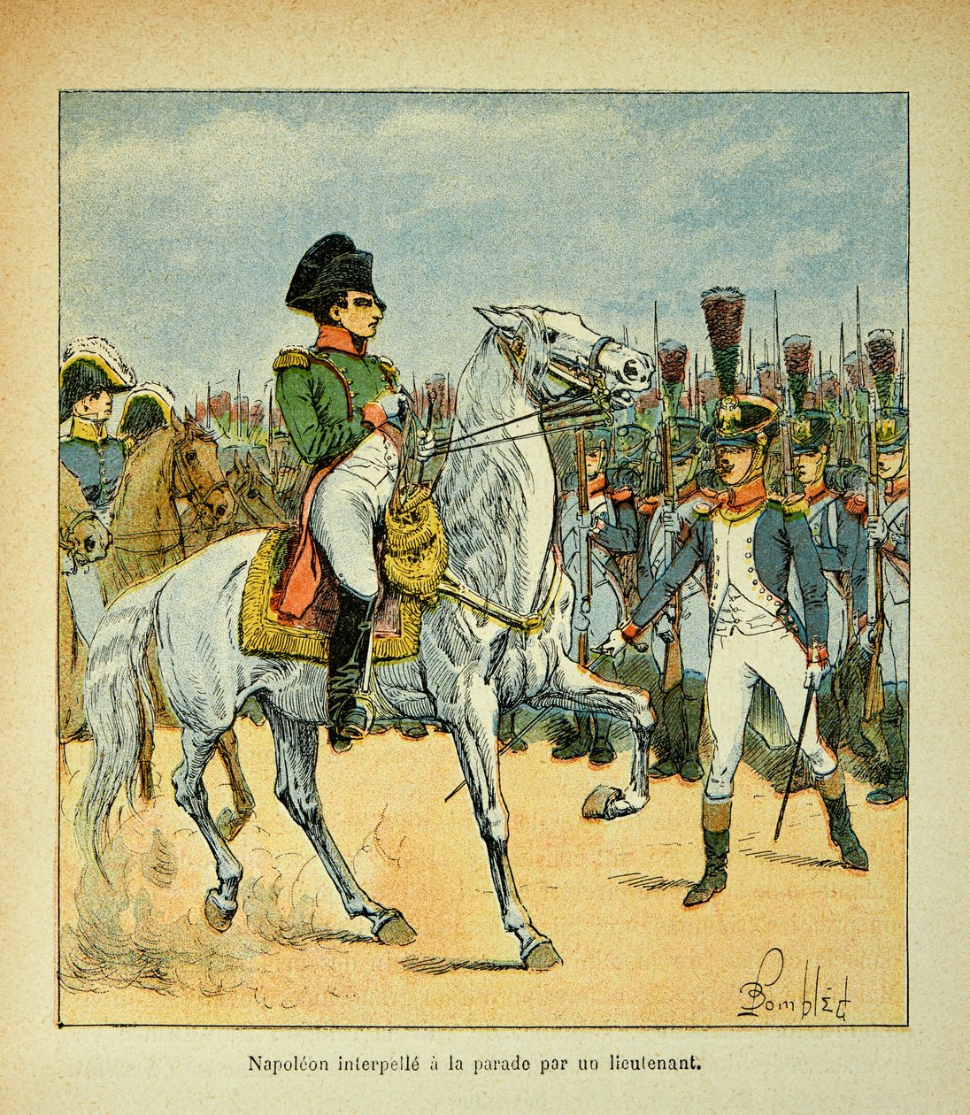 رسم إيضاحي لبومبلد لويس (1862-1927) من كتاب "ذكرى سانت هيلين" للكونت إيمانويل دي لاس حالات (1766-1842): نابليون يستدعي عرضًا من قبل ملازم ، مجموعة خاصة بواسطة تفجير لويس تشارلز