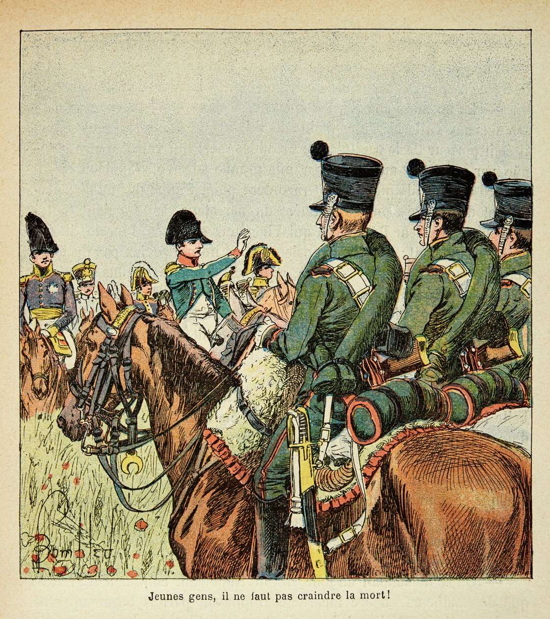 رسم إيضاحي لبومبلد لويس (1862-1927) من كتاب "نصب تذكاري لسانت هيلين" للكونت إيمانويل دي لاس قضايا (1766-1842): نابليون يناقش القوات ، مجموعة خاصة بواسطة تفجير لويس تشارلز