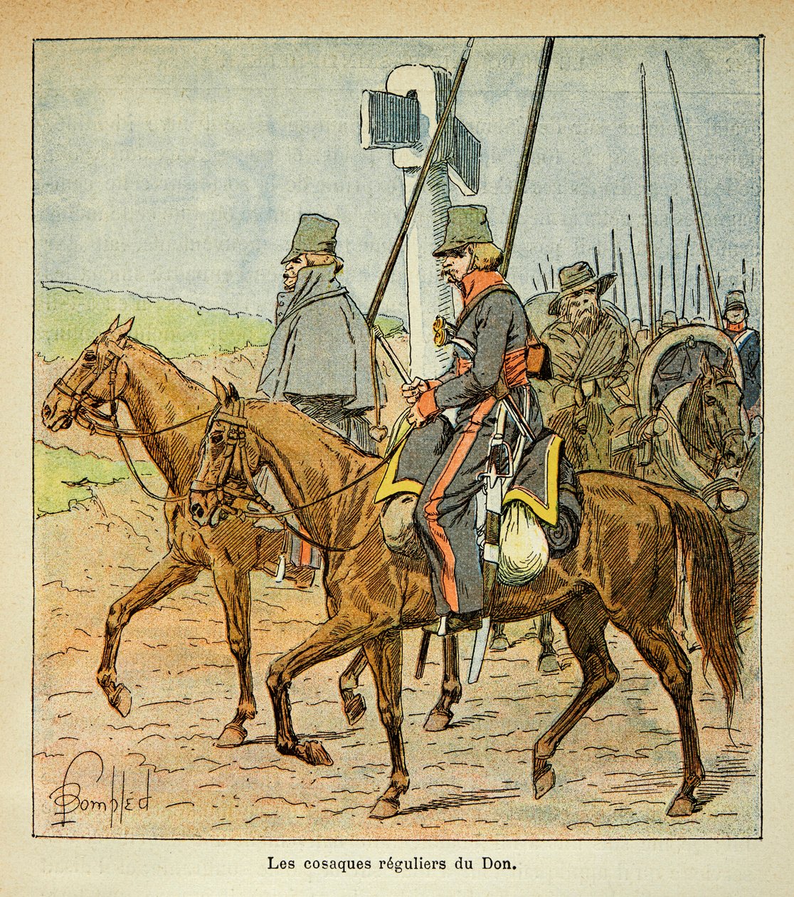 رسم إيضاحي لبومبلد لويس (1862-1927) من كتاب "ذكرى القديسة هيلين" للكونت إيمانويل دي لاس حالات (1766-1842): قوزاق الدون ، مجموعة خاصة بواسطة تفجير لويس تشارلز