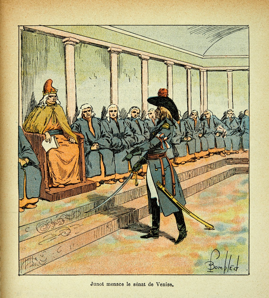 رسم إيضاحي لبومبلد لويس (1862-1927) من كتاب "ذكرى القديسة هيلين" بقلم الكونت إيمانويل دي لاس (1766-1842): جونو (جان أندوش جونو ، دوق أبرانتيس ، المعروف باسم لا تيمبيت بواسطة تفجير لويس تشارلز